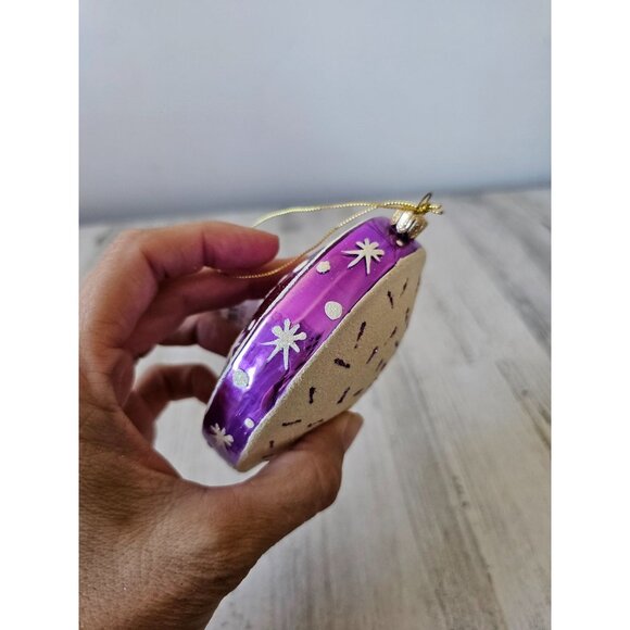 Living quarters purple snowflake sprinkle round ornament Xmas tree - Picture 6 of 8